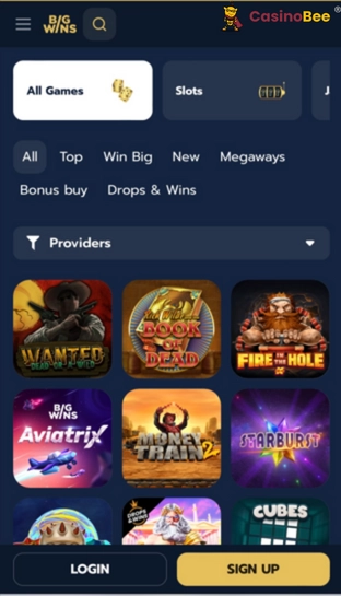 big wins mobile casino screenshot
